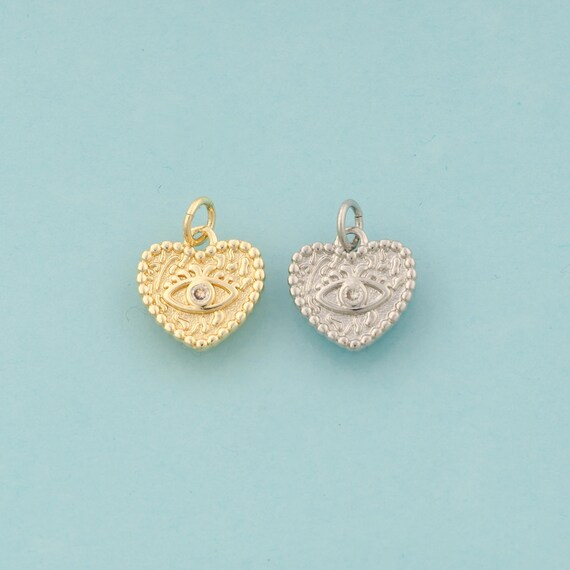 Gold CZ Heart Charms,Love Jewelry,Evil Eye Pendant for DIY Jewelry Making,18K Gold