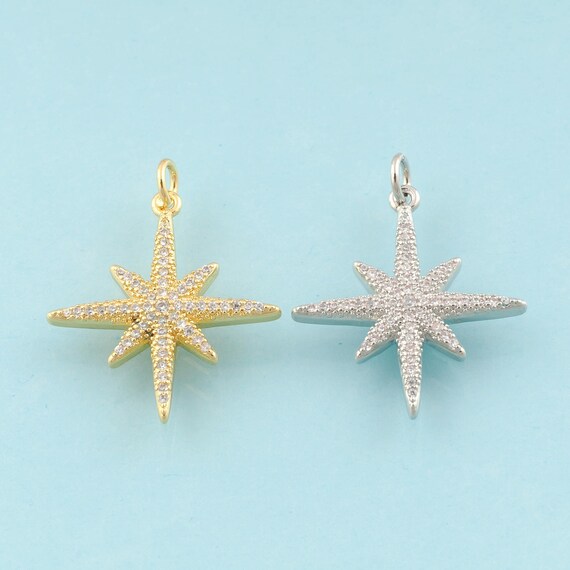 Gold CZ Polaris Charms,Star Jewelry,Polaris Pendant for DIY Jewelry Making,18K Gold & Rhodium