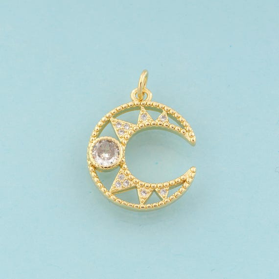 Gold CZ Crescent Moon Charms,Moon Jewelry,Moon Pendant for DIY Jewelry Making,18K Gold