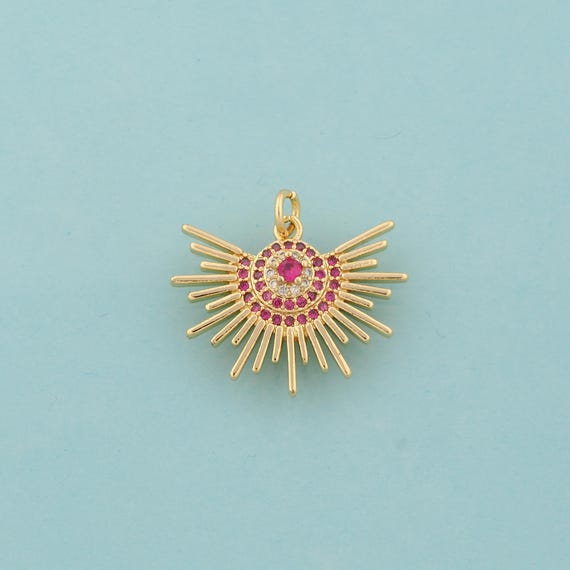 Gold CZ Sun Charms,Celestial Jewelry,Sunburst Pendant for DIY Jewelry Making,18K Gold