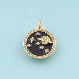 Gold CZ Saturn Charms,Star Jewelry,Enamel Saturn Pendant for DIY Jewelry Making,18K Gold
