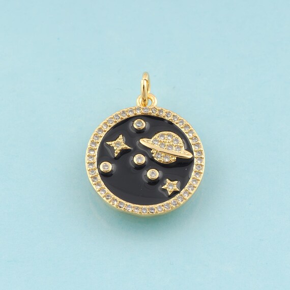 Gold CZ Saturn Charms,Star Jewelry,Enamel Saturn Pendant for DIY Jewelry Making,18K Gold