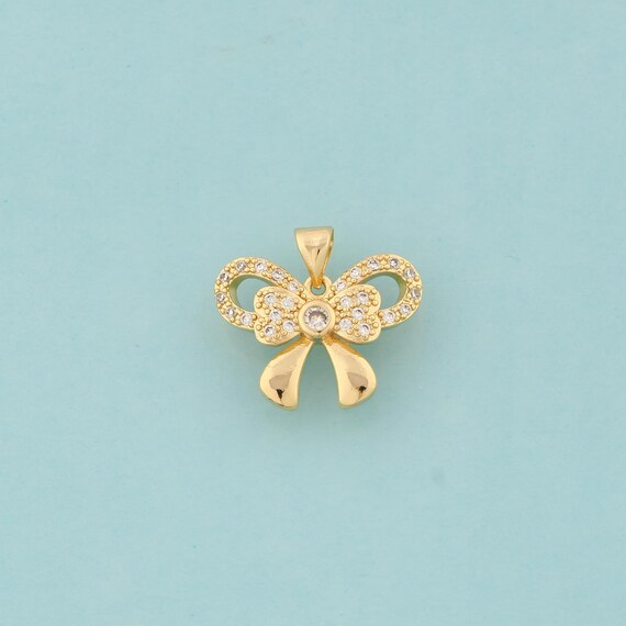 Gold CZ Bow Charms,Bow Jewelry,Bow Pendant for DIY Jewelry Making,18K Gold
