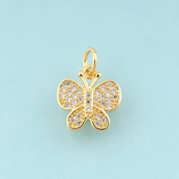 Gold CZ Butterfly Charms,Insect Jewelry,Butterfly Pendant for DIY Jewelry Making,18K Gold