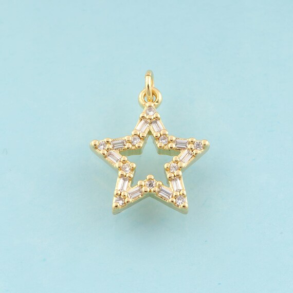 Gold CZ Star Charms,Star Jewelry,Star Pendant for DIY Jewelry Making,18K Gold