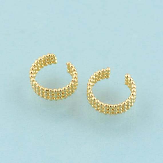 Gold Chunky Piercing Cartilage Clip Earrings,Line Cuff Earrings,Gift for Her,18K Gold