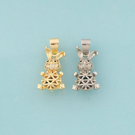 Gold CZ Rabbit Charms,Animal Jewelry,Rabbit Pendant for DIY Jewelry Making,18K Gold & Rhodium