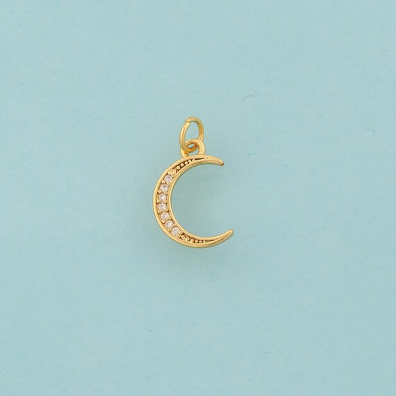 Gold CZ Crescent Moon Charms,Celestial Jewelry,Moon Pendant for DIY Jewelry Making,18K Gold