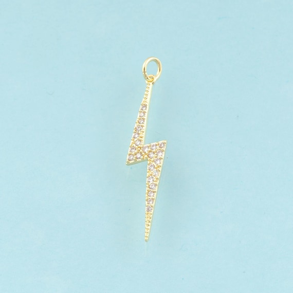 Gold CZ Lightning Charms,Lightning Jewelry,Lightning Pendant for DIY Jewelry Making,18K Gold