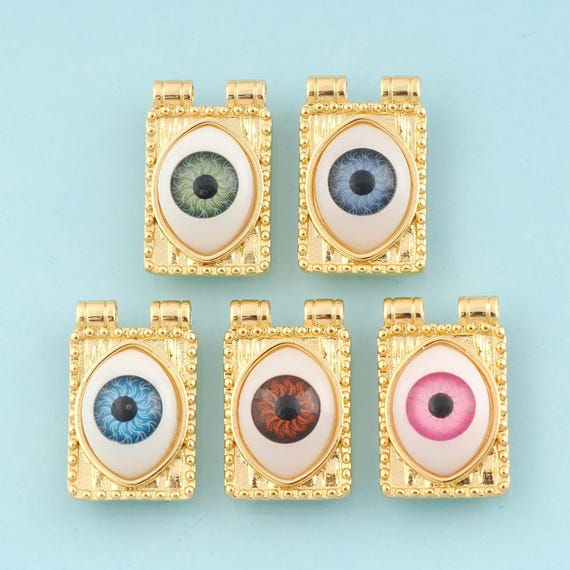 Gold Enamel Evil Eye Charms,Devil Eye Jewelry,Square Pendant for DIY Jewelry Making,18K Gold