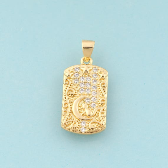 Gold CZ Moon Charms,Star Jewelry,Star Pendant for DIY Jewelry Making,18K Gold