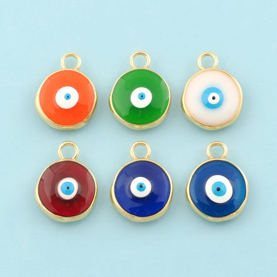 Gold Enamel Evil Eye Charms,Round Jewelry,Devil Eye Pendant for DIY Jewelry Making,18K Gold