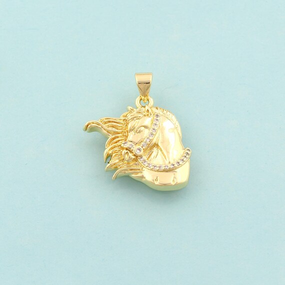 Gold CZ Horse Charms,Animal Jewelry,Horse Pendant for DIY Jewelry Making,18K Gold