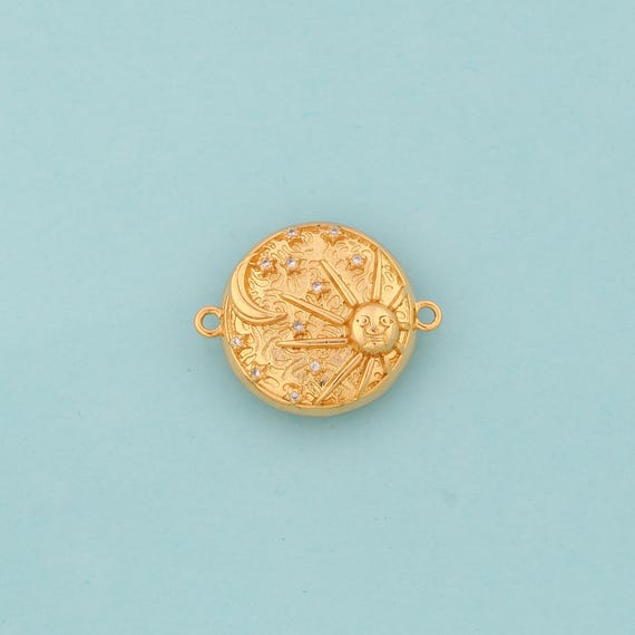 Gold CZ Sun Connector,Moon Jewelry Connector,Star Connector for DIY Jewelry Making,18K Gold