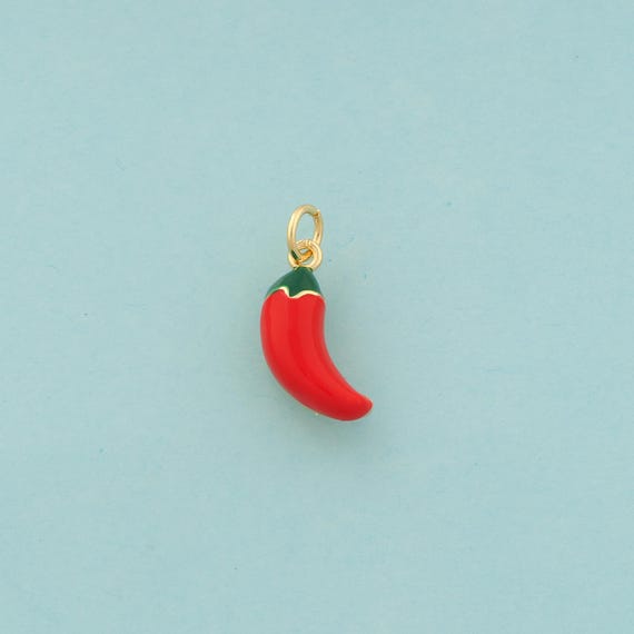 Gold Chili Charms,Pepper Jewelry,Enamel Chili Pendant for DIY Jewelry Making,18K Gold