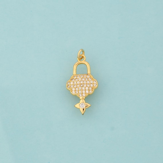 Gold CZ Lock Charms,Key Jewelry,Star Pendant for DIY Jewelry Making,18K Gold