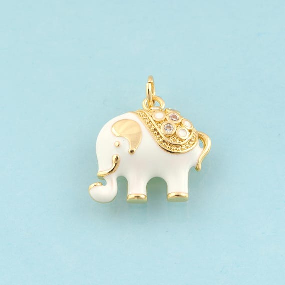 Gold CZ Elephant Charms,Animal Jewelry,Enamel Animal Pendant for DIY Jewelry Making,18K Gold