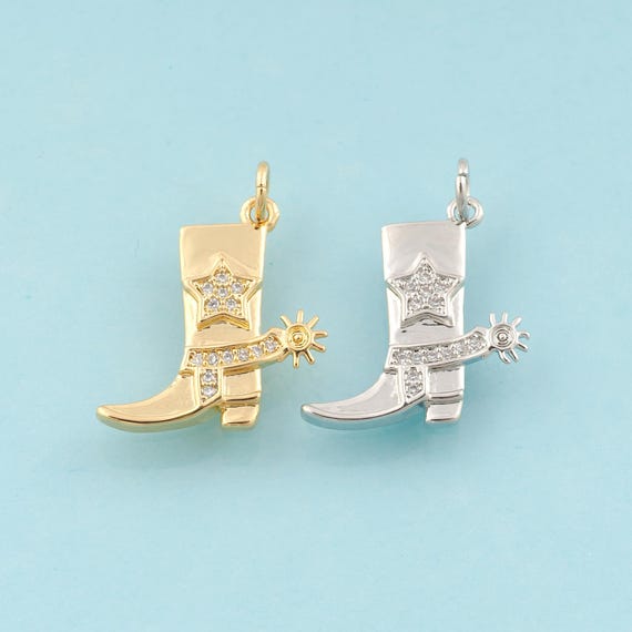 Gold CZ Cowboy Boot Charms,Star Jewelry,Boot Pendant for DIY Jewelry Making,18K Gold & Rhodium