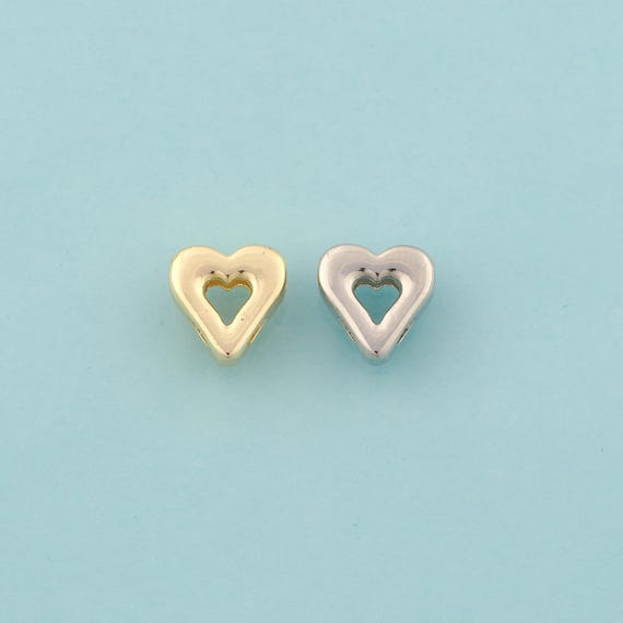 Heart Spacer Beads,Love Beads,Heart Beads for DIY Jewelry Making,18K Gold & Rhodium