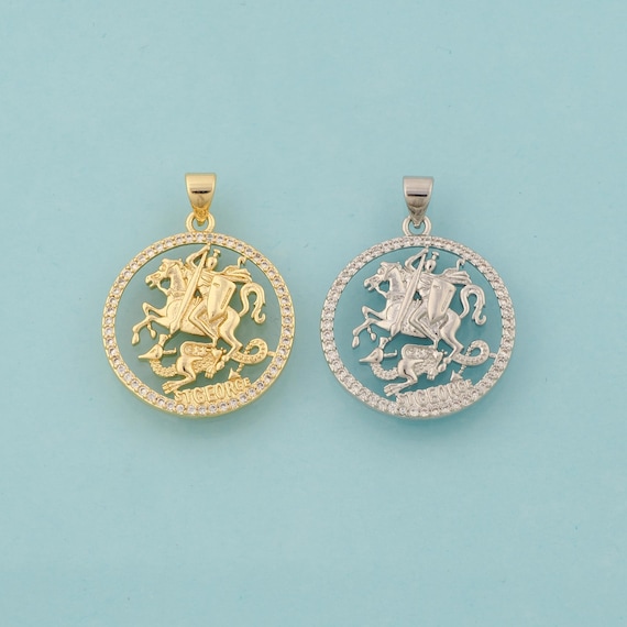 Gold CZ St.George Charms,Round Jewelry,St.George Pendant for DIY Jewelry Making,18K Gold