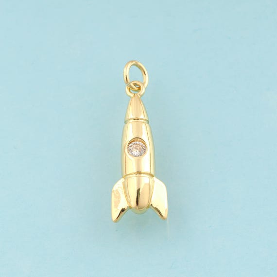 Gold CZ Rocket Charms,Rocket Jewelry,Rocket Pendant for DIY Jewelry Making,18K Gold