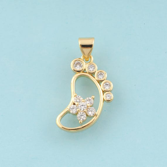 Gold CZ Foot Charms,Flower Jewelry,Foot Pendant for DIY Jewelry Making,18K Gold