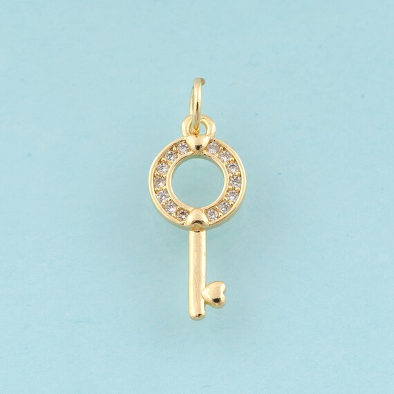 Gold CZ Key Charms,Round Jewelry,Key Pendant for DIY Jewelry Making,18K Gold