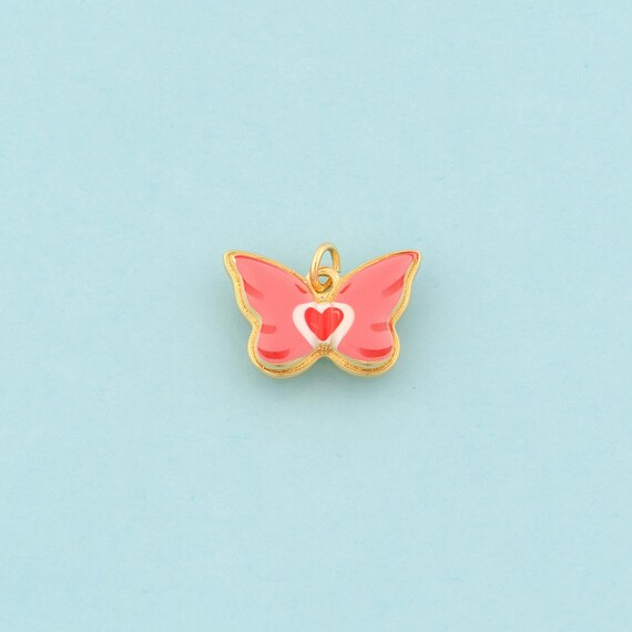 Gold Butterfly Charms,Insect Jewelry,Enamel Heart Pendant for DIY Jewelry Making,18K Gold