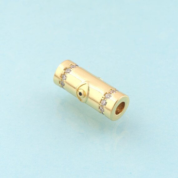 CZ Round Tube Spacer Beads,Evil Eye Beads,Devil Eye Beads for DIY Jewelry Making,18K Gold
