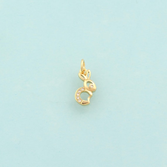 Gold CZ Rabbit Charms,Animal Jewelry,Rabbit Pendant for DIY Jewelry Making,18K Gold