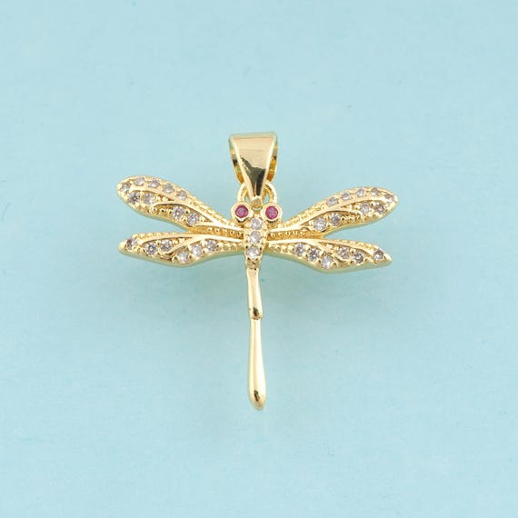 Gold CZ Dragonfly Charms,Insect Jewelry,Dragonfly Pendant for DIY Jewelry Making,18K Gold
