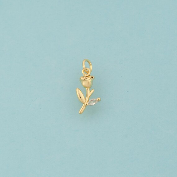 Gold CZ Rose Charms,Flower Jewelry,Rose Pendant for DIY Jewelry Making,18K Gold