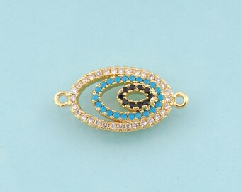Gold CZ Oval Connector,Oval Jewelry Connector,Oval Connector for DIY Jewelry Making,18K Gold
