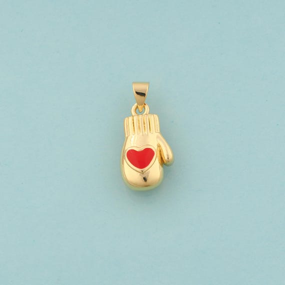 Gold Glove Charms,Heart Jewelry,Enamel Glove Pendant for DIY Jewelry Making,18K Gold