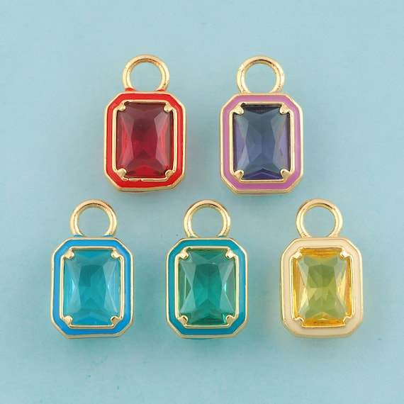 Gold CZ Square Charms,Enamel Square Jewelry,Square Pendant for DIY Jewelry Making,18K Gold