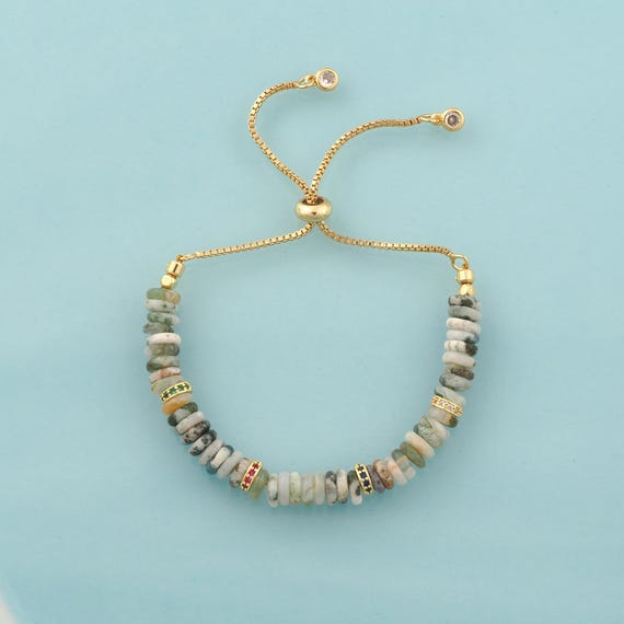 Gold Natural Stone Bracelet,Box Jewelry Bracelet,Telescopic Chain Bracelet for DIY Jewelry Making,18K Gold