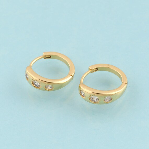 Gold CZ Hoop Earrings,Hugging Hoop Jewelry Earrings,Hoop Earrings,Gift for Her,18K Gold