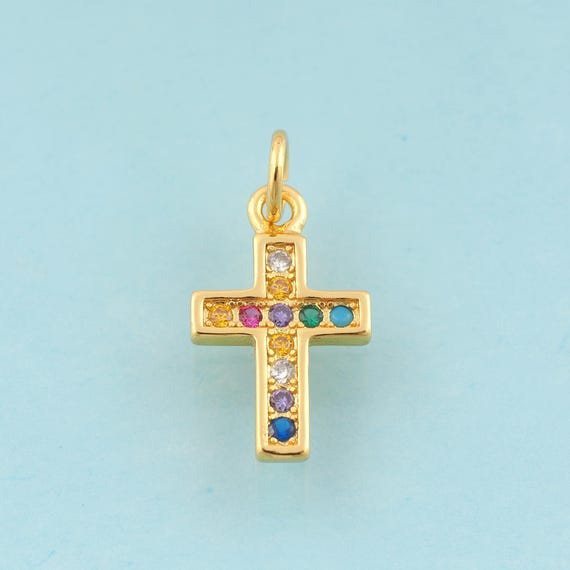 Gold CZ Cross Charms,Religion Jewelry,Christian Pendant for DIY Jewelry Making,18K Gold