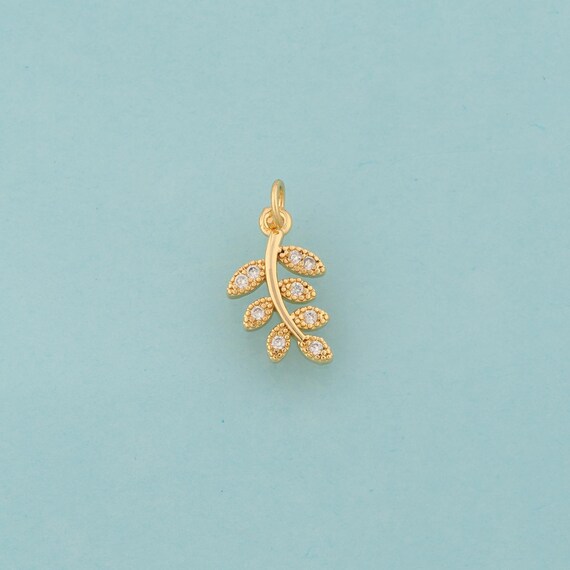 Gold CZ Leaf Charms,Leaf Jewelry,Leaf Pendant for DIY Jewelry Making,18K Gold