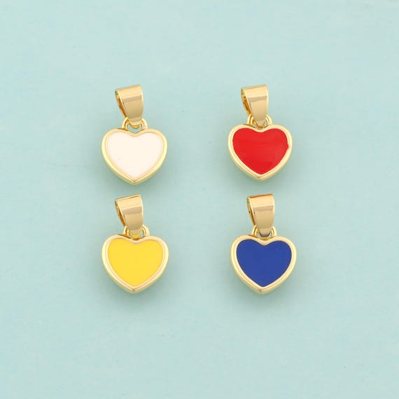 Gold Heart Charms,Enamel Love Jewelry,Heart Pendant for DIY Jewelry Making,18K Gold