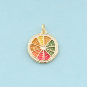 Gold CZ Orange Slices Charms,Fruit Jewelry,Enamel Orange Slices Pendant for DIY Jewelry Making,18K Gold