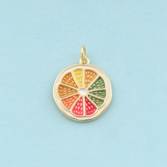 Gold CZ Orange Slices Charms,Fruit Jewelry,Enamel Orange Slices Pendant for DIY Jewelry Making,18K Gold