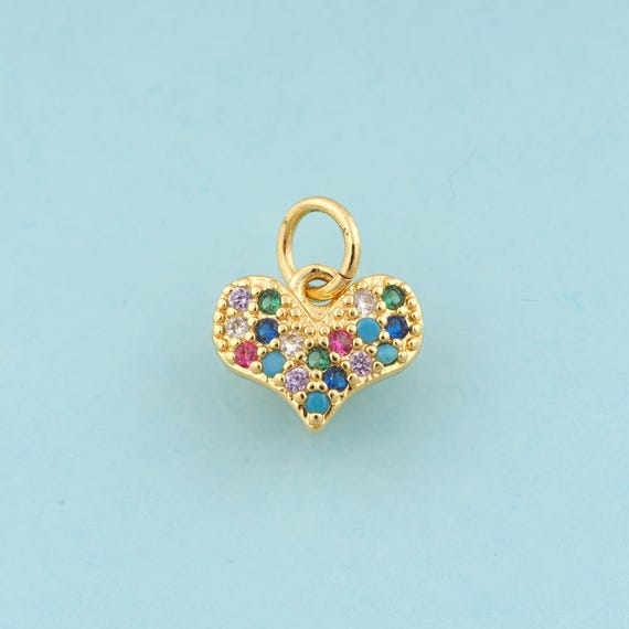 Gold CZ Heart Charms,Heart Jewelry,Heart Pendant for DIY Jewelry Making,18K Gold