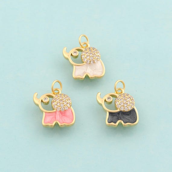 Gold CZ Elephant Charms,Animal Jewelry,Enamel Elephant Pendant for DIY Jewelry Making,18K Gold