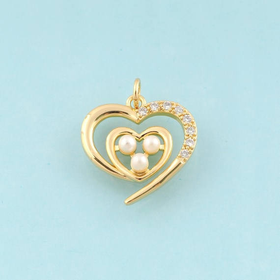 Gold CZ Heart Charms,Heart Jewelry,Heart Pendant for DIY Jewelry Making,18K Gold