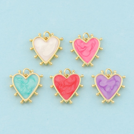 Gold Enamel Heart Charms,Heart Jewelry,Heart Pendant for DIY Jewelry Making,18K Gold