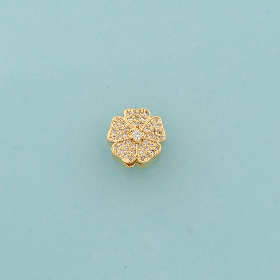 CZ Flower Spacer Beads,Large Hole Beads,Flower Beads for DIY Jewelry Making,18K Gold