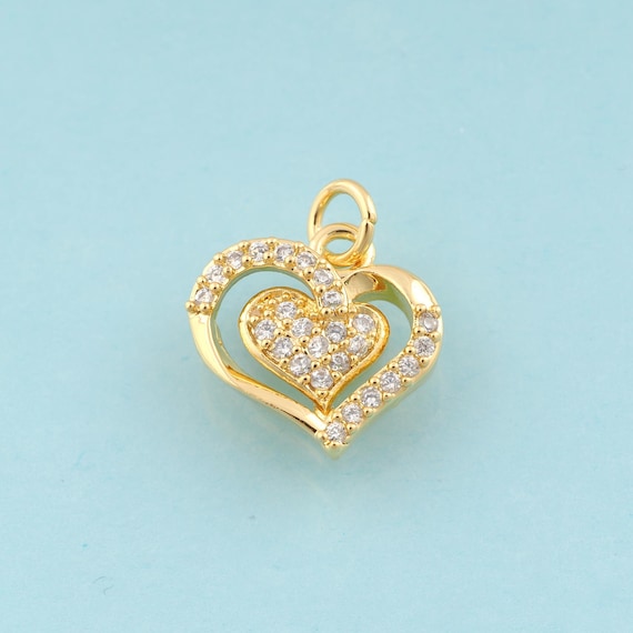 Gold CZ Heart Charms,Heart Jewelry,Heart Pendant for DIY Jewelry Making,18K Gold