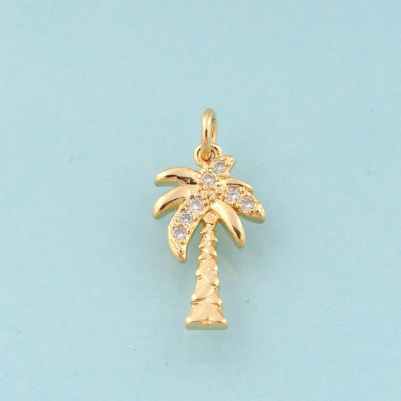 Gold CZ Coconut Tree Charms,Coconut Tree Jewelry,Tree Pendant for DIY Jewelry Making,18K Gold
