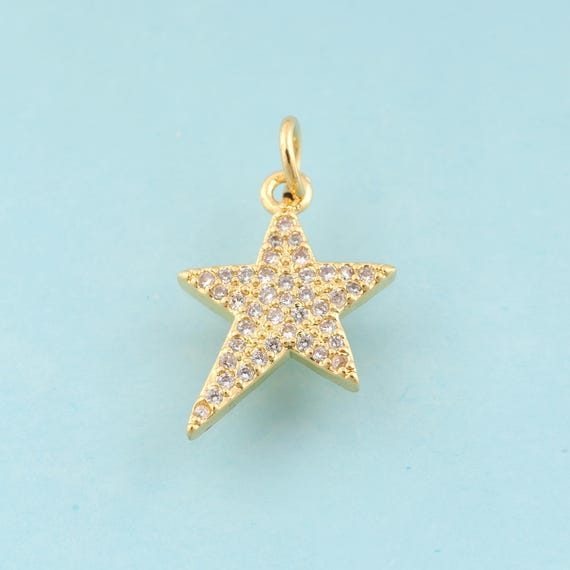 Gold CZ Star Charms,Star Jewelry,Celestial Pendant for DIY Jewelry Making,18K Gold